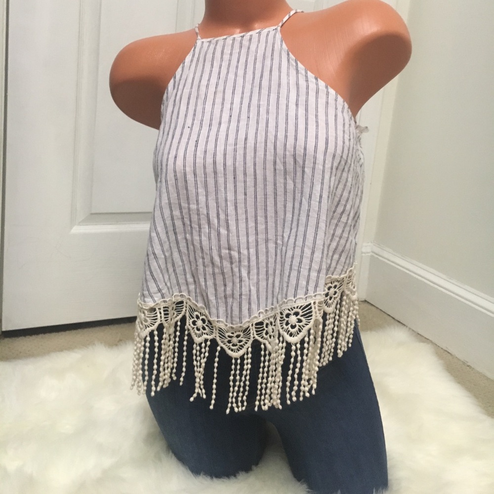 ‼️LAST CHANCE‼️Blue striped fringe top
